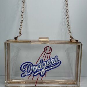 Custom Bedazzled LA Dodgers Acrylic Clutch Crossbody Bag Bling Rhinestone